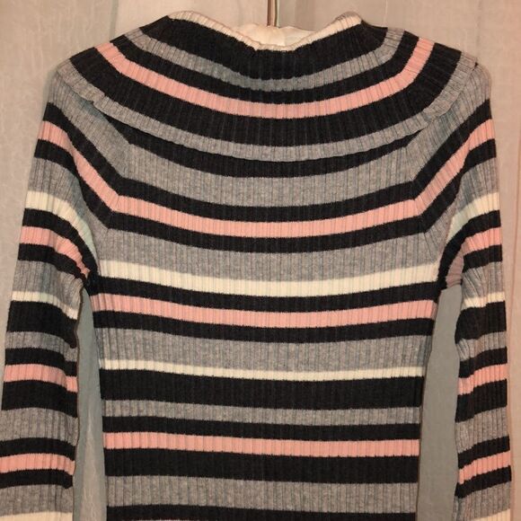 Motherhood Mat S Gray Pink White Horizontal Striped Ribbed Knit Dress - Picture 4 of 11